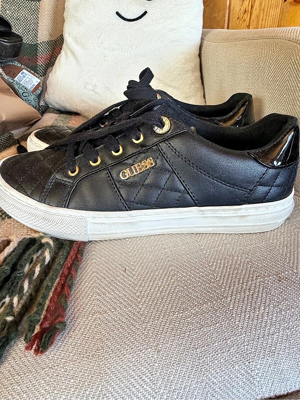 Guess Quilted Low-Top Sneakers in Black & White